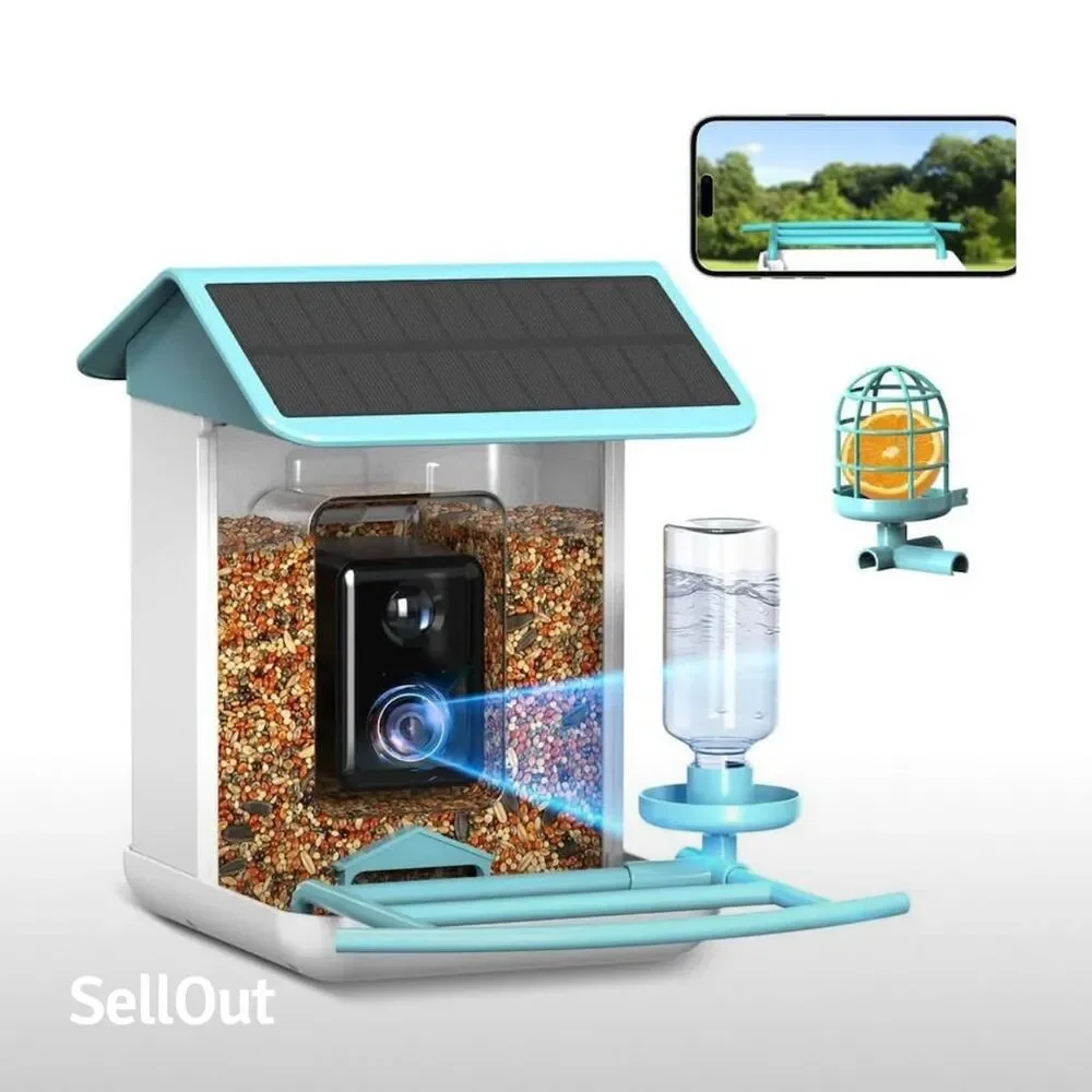 Broaimx Smart AI Bird Feeder with Camera & Solar Power, Yellow